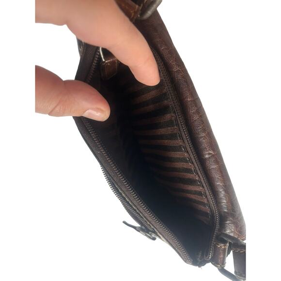 JACK GEORGES HORNBACK CROCO DARK BROWN LEATHER CROSSBODY WALLET PURSE - Picture 7 of 8